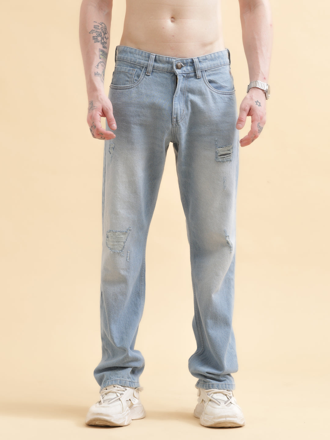 VUDULight Wash Distressed DenimComfort Fit