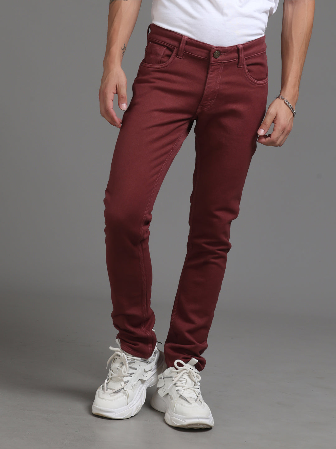 VUDUMaroon Luxe DenimSlim Fit