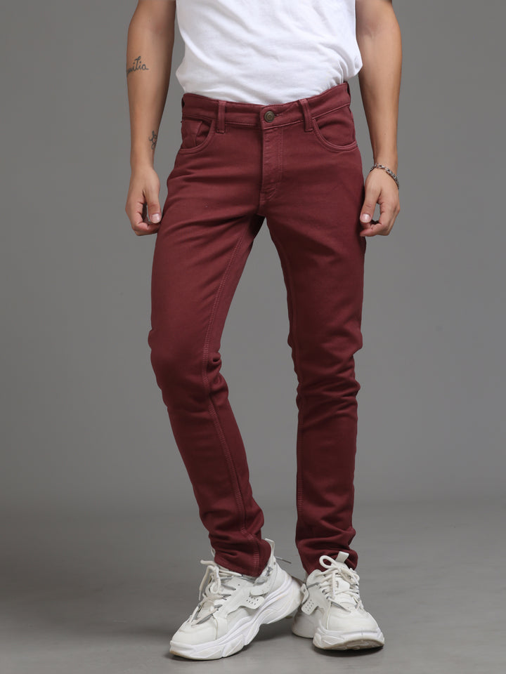 VUDUMaroon Luxe DenimSlim Fit