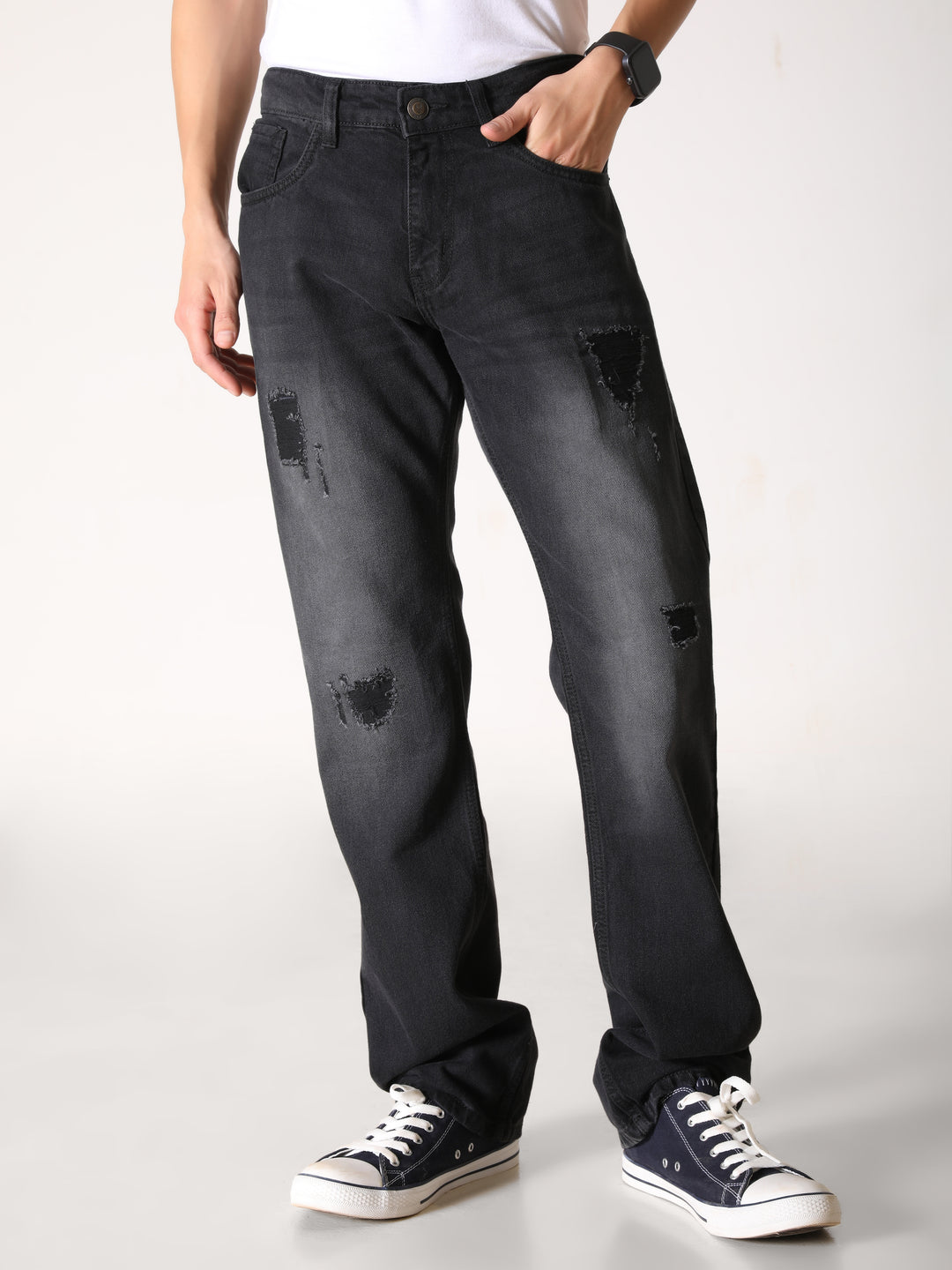 VUDUMidnight Black Distressed Denim JeansComfort Fit