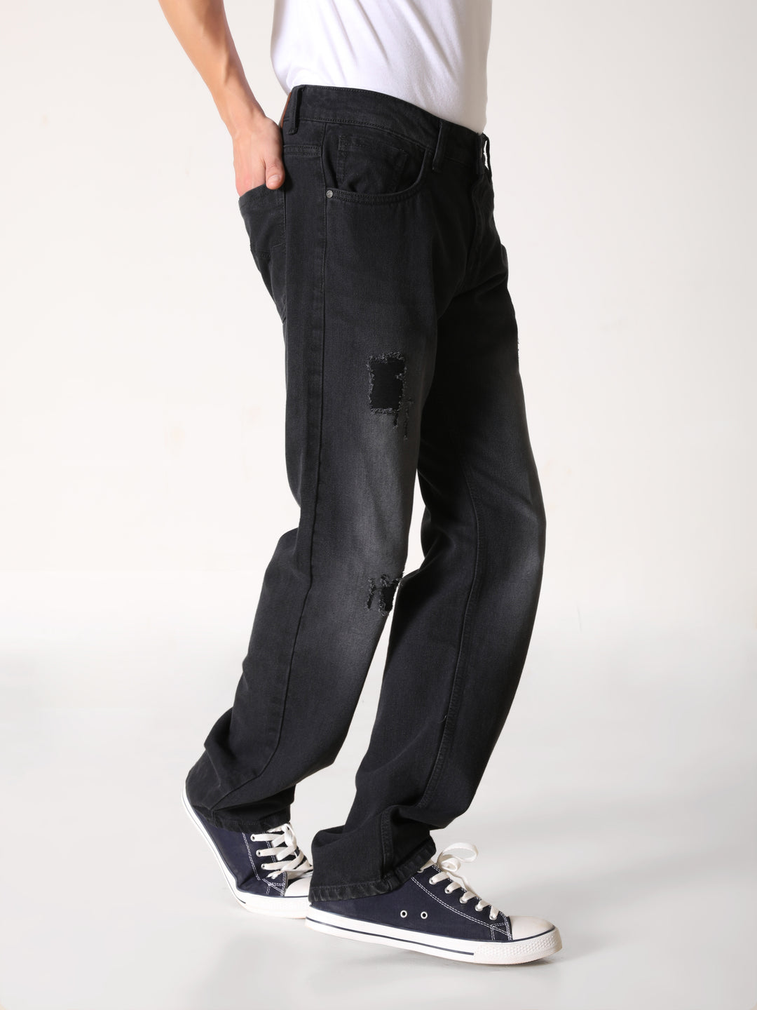 VUDUMidnight Black Distressed Denim JeansComfort Fit