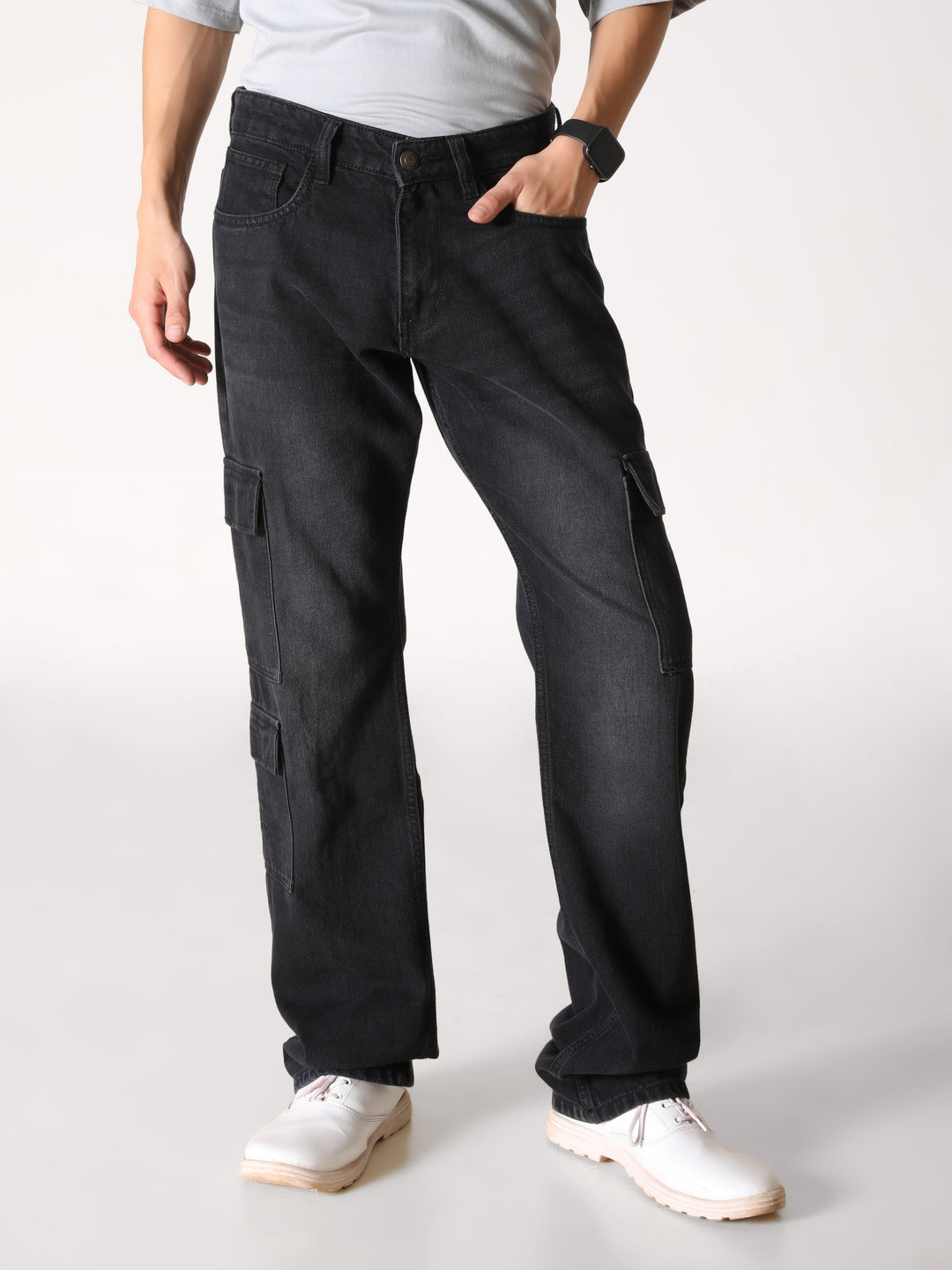 VUDUOnyx Black Denim CargosComfort Fit