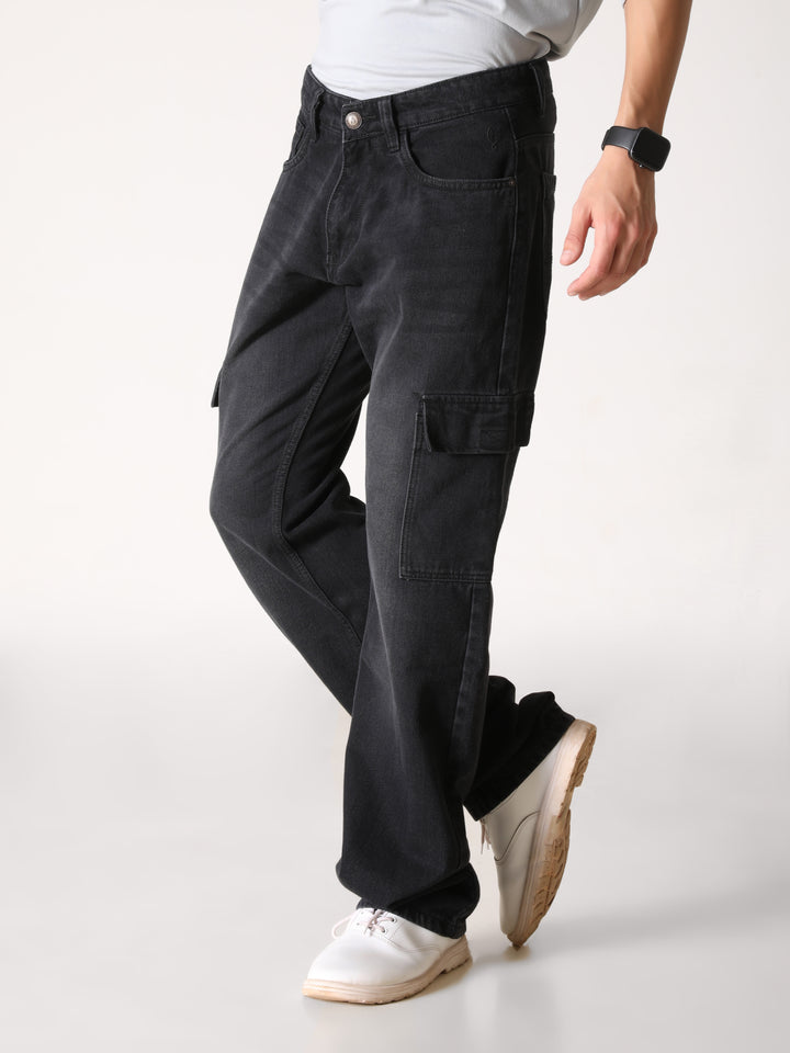 VUDUOnyx Black Denim CargosComfort Fit