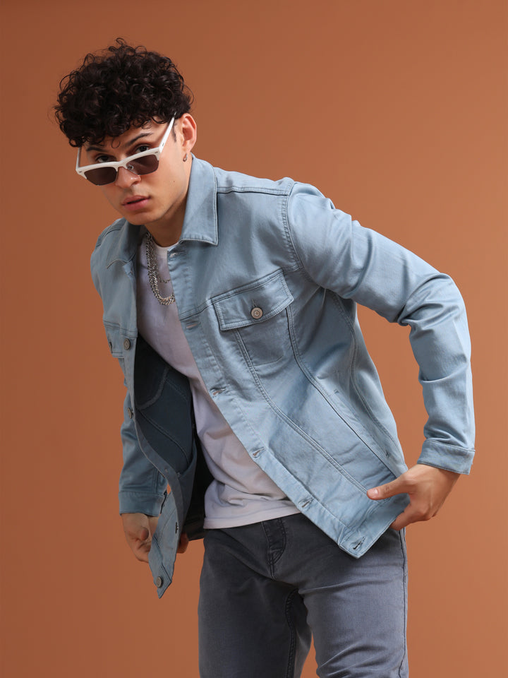 VUDUSky Blue Denim JacketRegular Fit