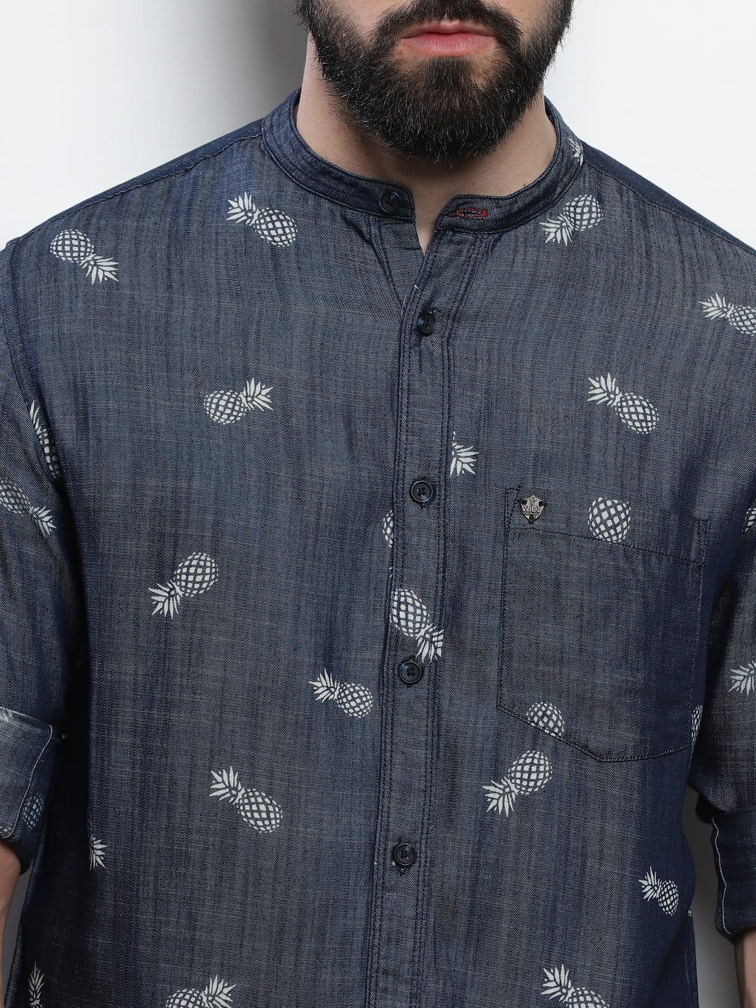 VUDUPineapple Print Denim ShirtRegular Fit