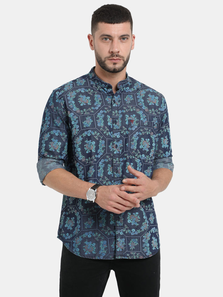 VUDUPrinted Denim Mosaic ShirtRegular Fit