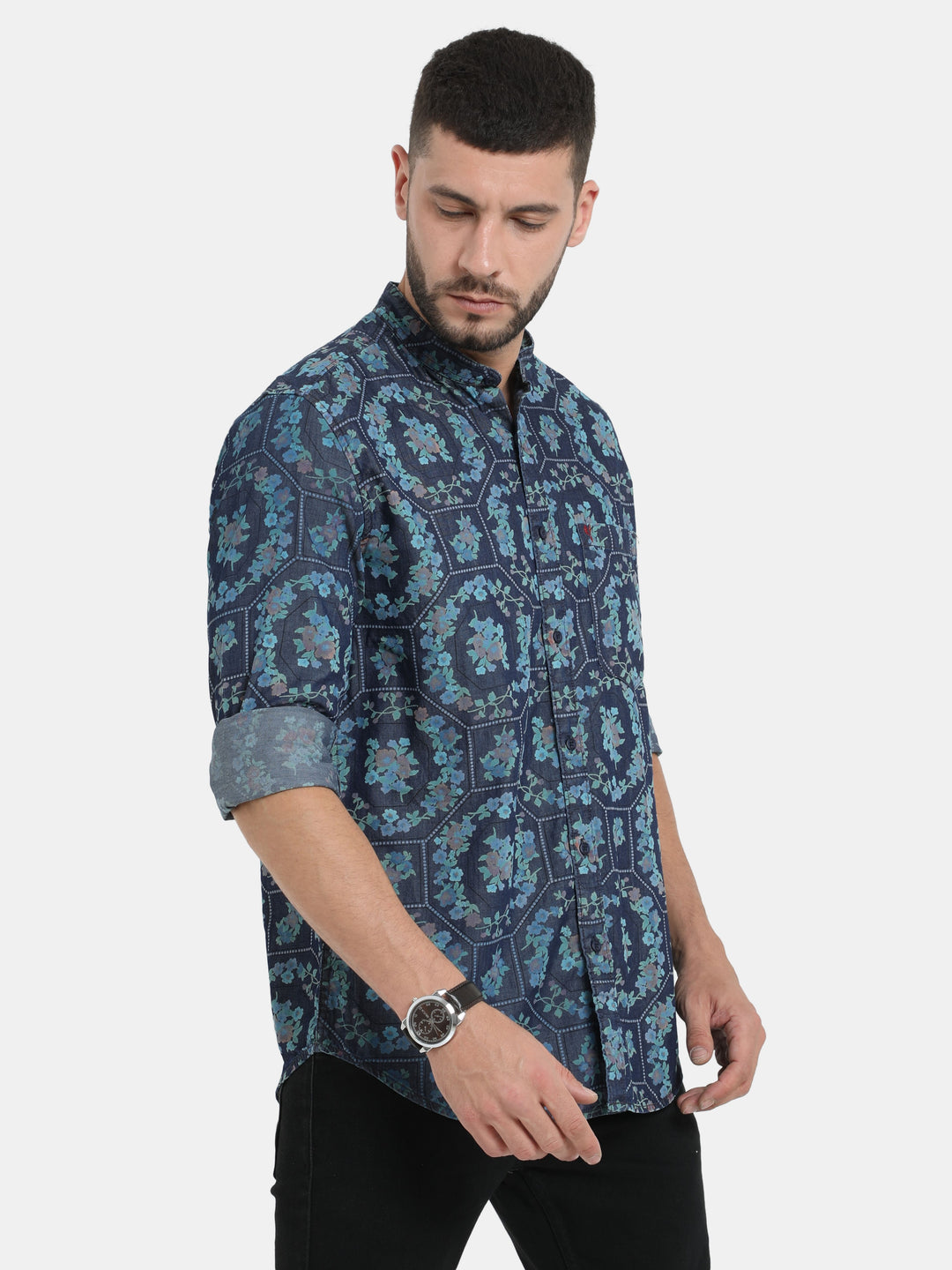 VUDUPrinted Denim Mosaic ShirtRegular Fit