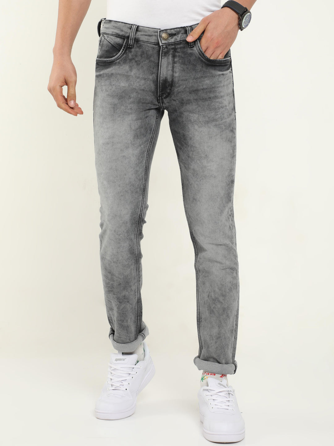 VUDUTie Dye Light Grey DenimSlim Fit