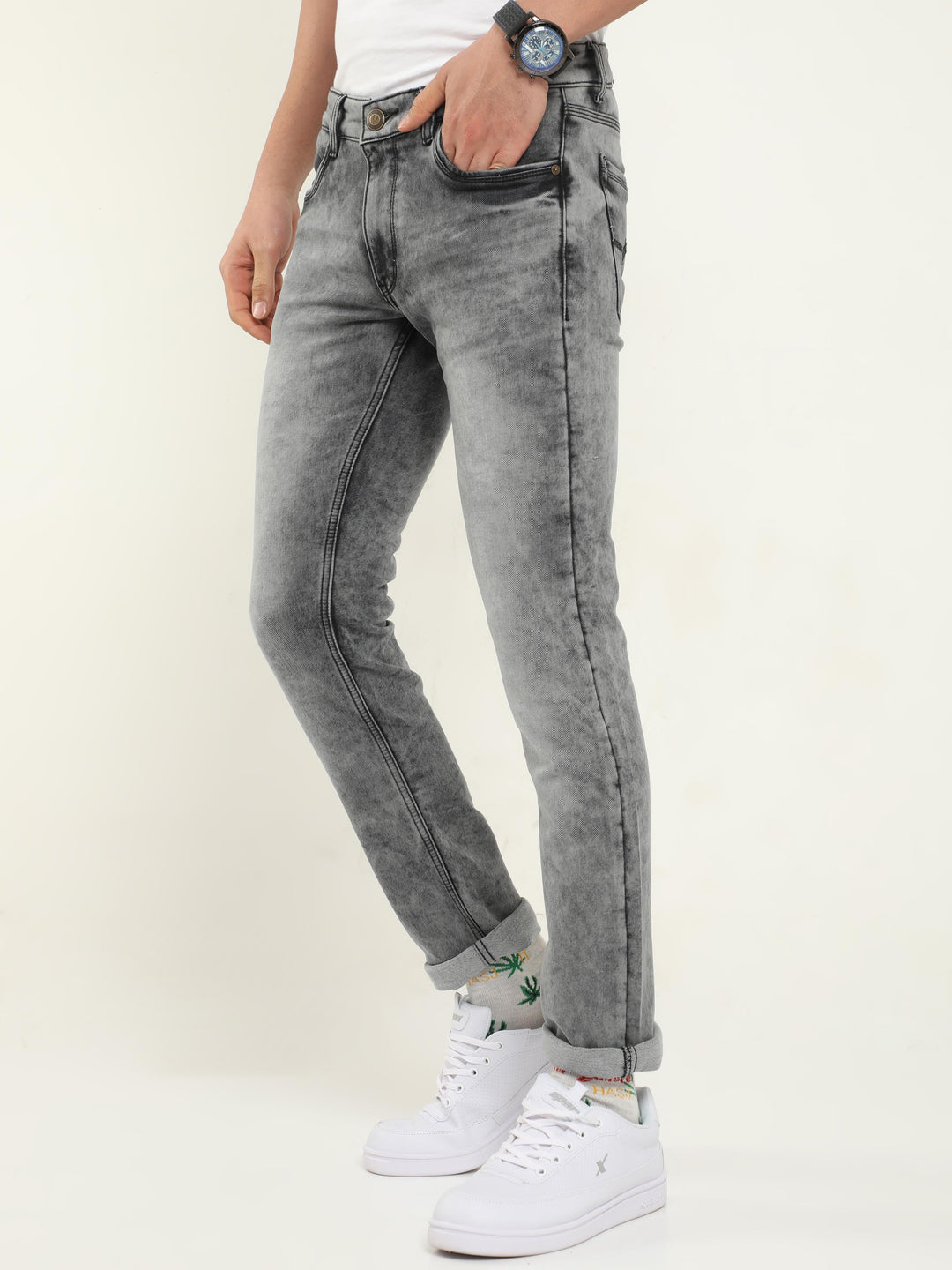 VUDUTie Dye Light Grey DenimSlim Fit