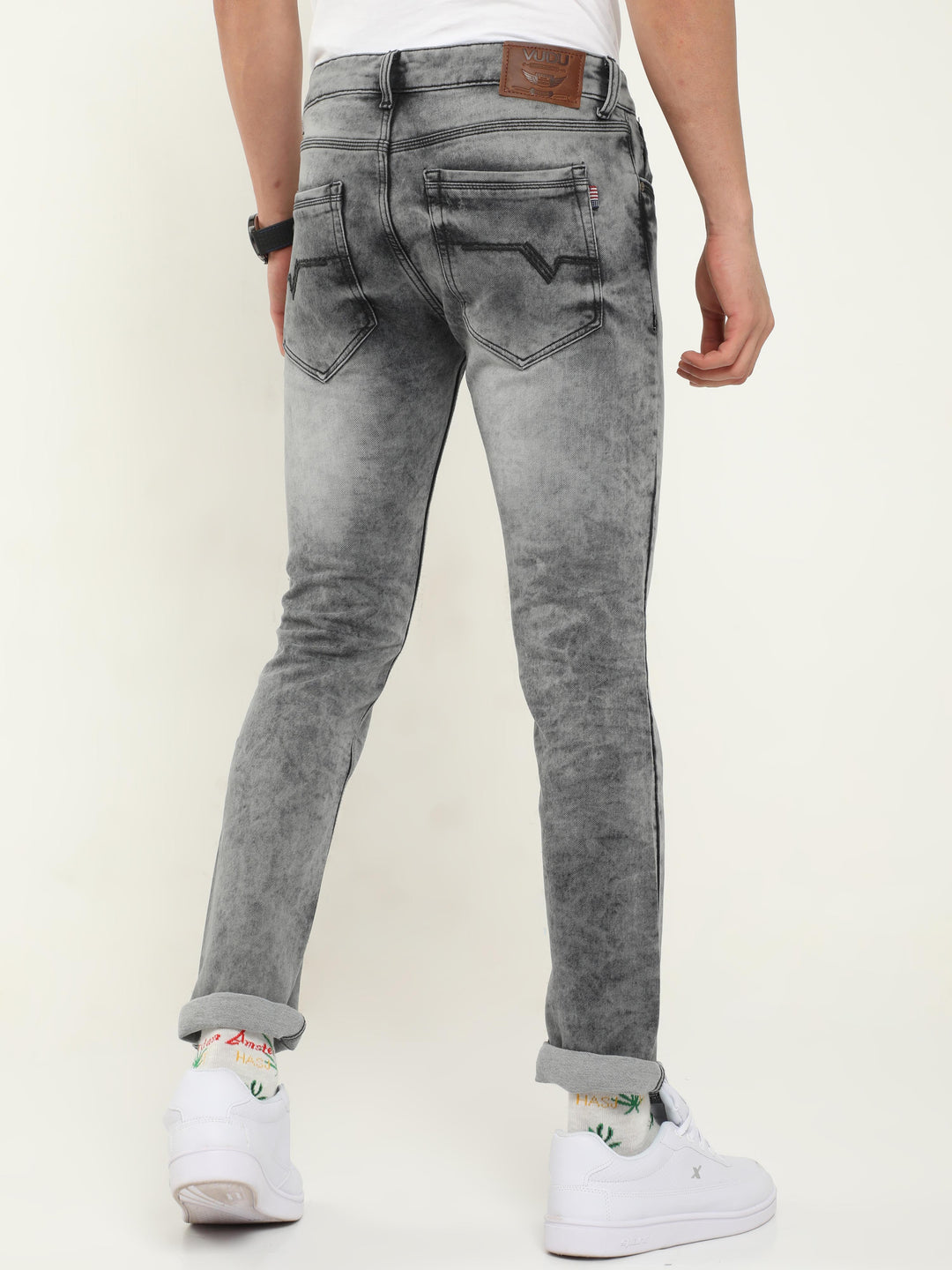 VUDUTie Dye Light Grey DenimSlim Fit