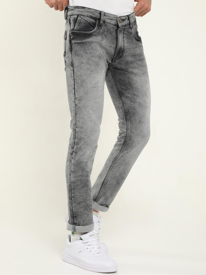 VUDUTie Dye Light Grey DenimSlim Fit